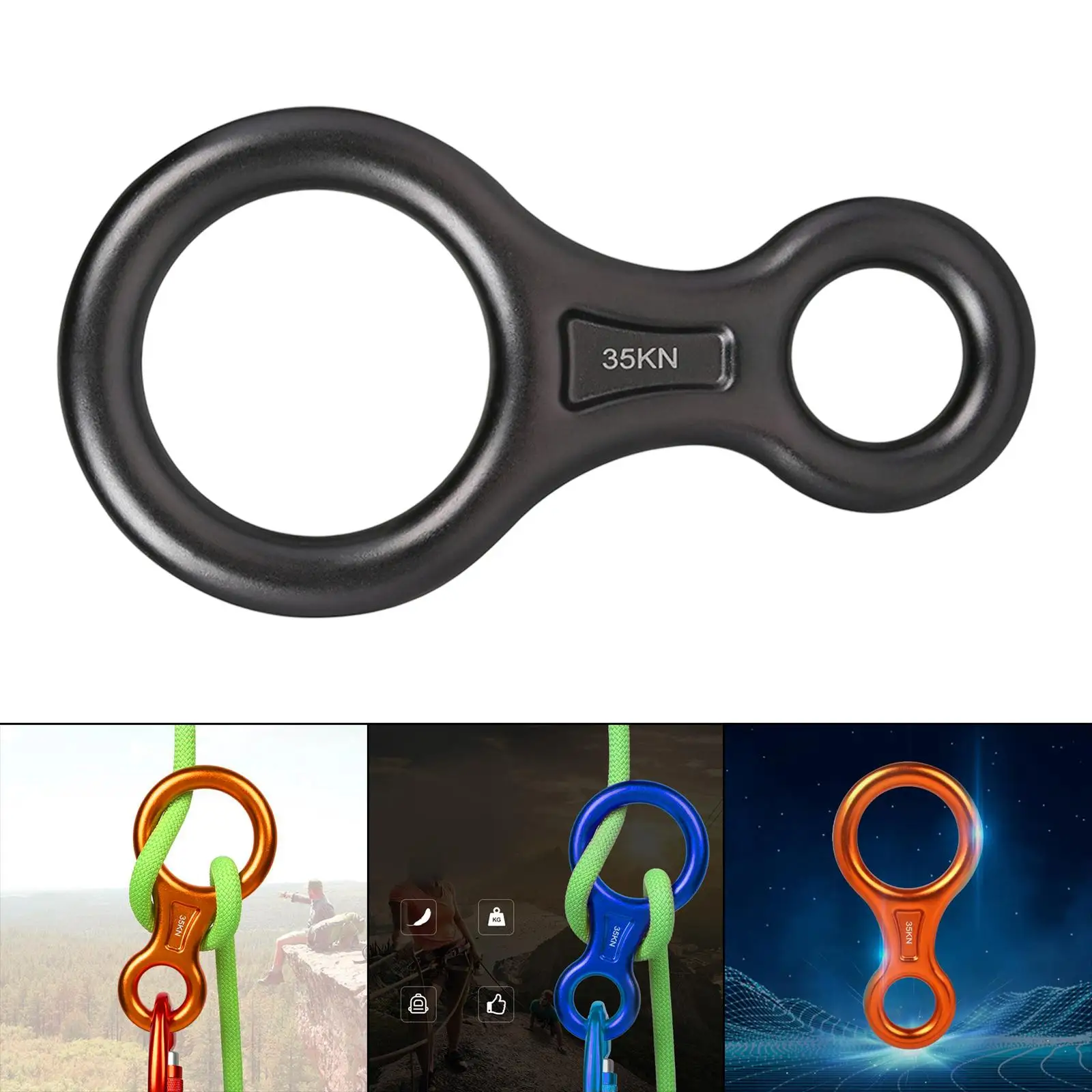 35KN Figure 8 Word Rope Descender Rappel Ring High Strength Aluminum Rigging Plate for Climbing Belaying and Rappeling Device 