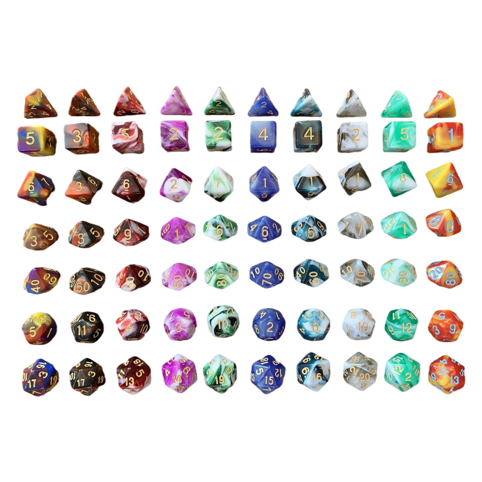 Set of 7 Painted Polyhedral Dice D4 D6 D8 D10 D12 D20 Party Supply for Dnd