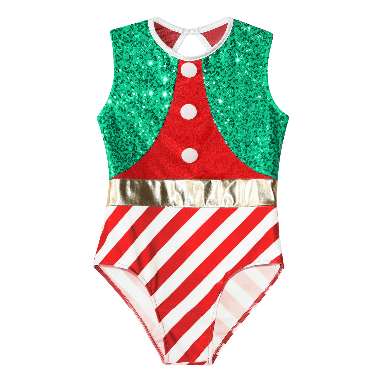 Kinder Mädchen Weihnachten Elf Santa Kostüm Langarm Streifen Gymnastik Trikot Ballett Tanz Overall Weihnachten Neujahr Party Tanz kleidung – Detail 34