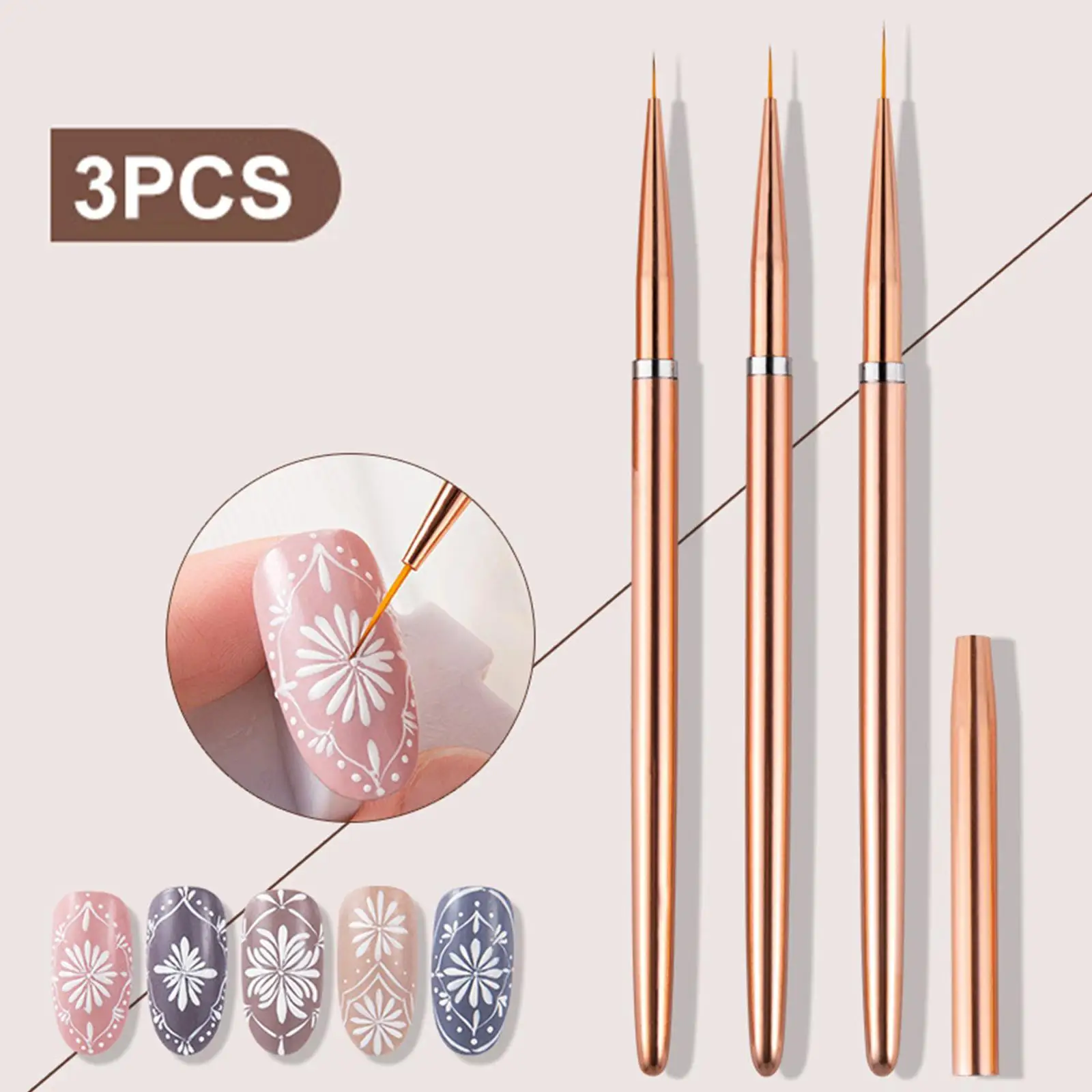 3 Pieces Nail Art Liner Brushes UV Gel Painting 7/9/11mm Nail Art Design Pen Set