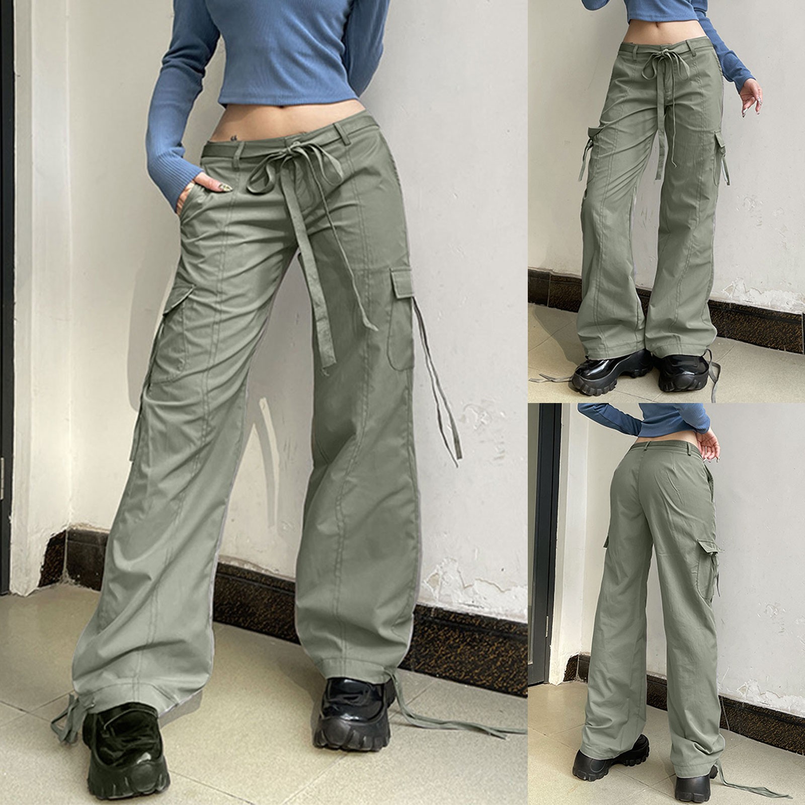 Y2k Parachute Pants Women Hippie Streetwear Oversize Pockets Cargo Trousers  Harajuku Techwear Wide Pantalone Egirl Style - Pants & Capris - AliExpress