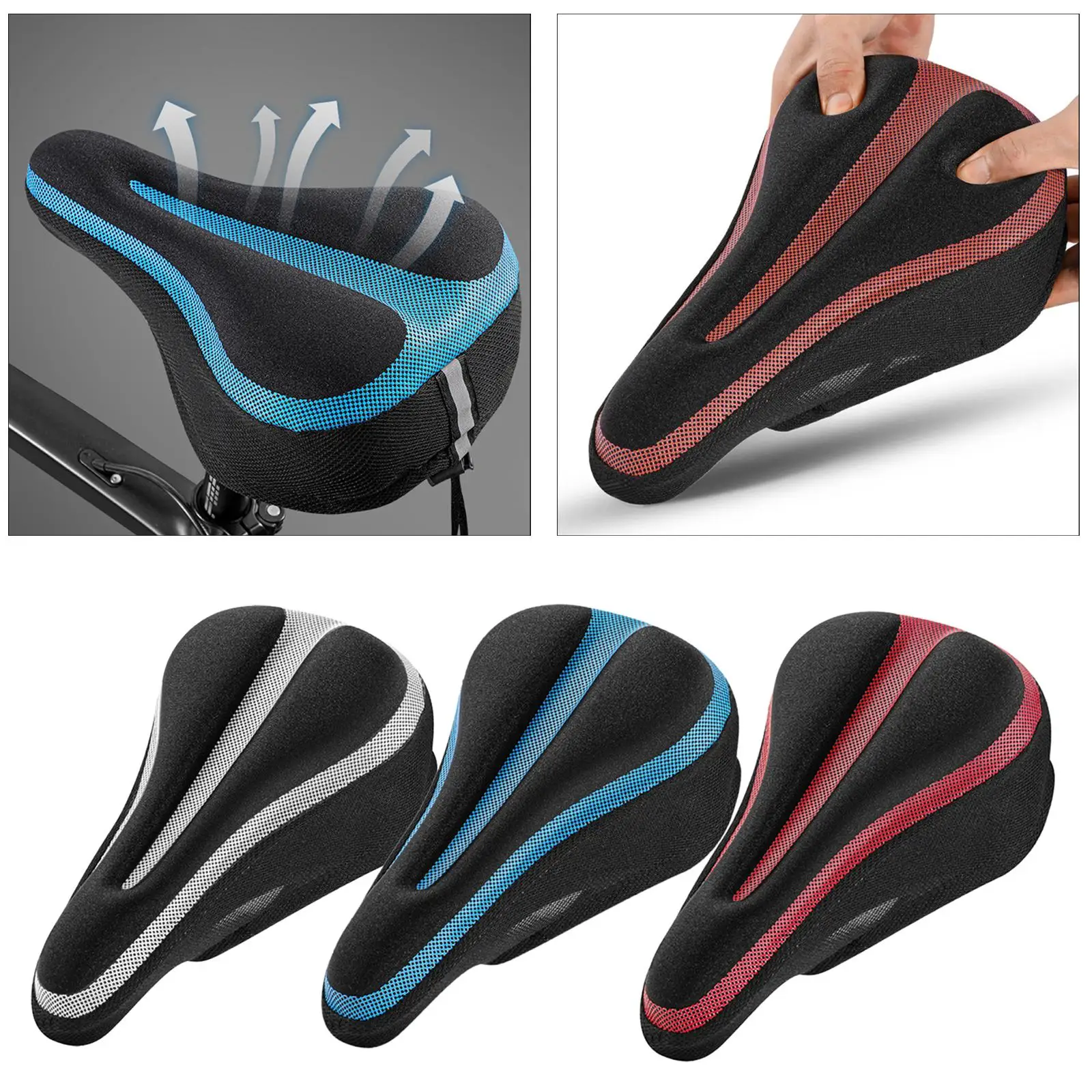 Seat Silicone Relieves The Driving Pressure,  Saddle Pad with Reflective Stripes  Seats Comfort for Mountain Bike