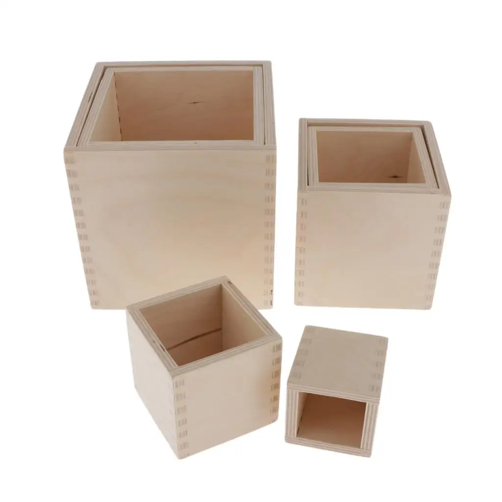 6 Pieces Wooden  Nesting Cups Boxes Baby Building Set  Cubes Educational Toy Children Gift