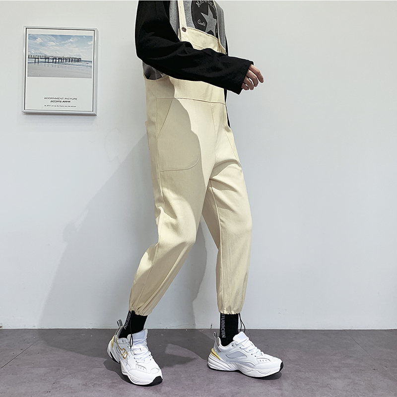Description Picture 5 of itemSummer Solid Color Men's Overalls Straight Jogger Pants Casual Ankle Length Pants Cargo Pants