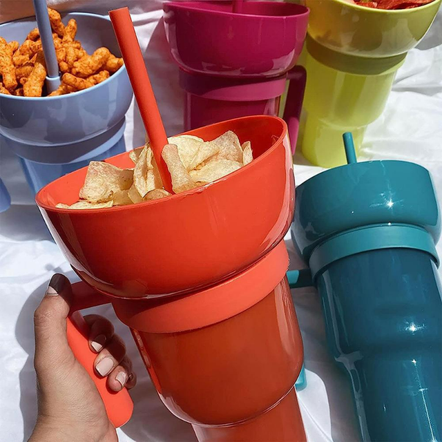 Drink Cup With Snack Bowl 2 In 1 Combo Cup And Snack Bowl With Straw  Leakproof Color Changing Stadium Cups Travel Snack Drink - AliExpress