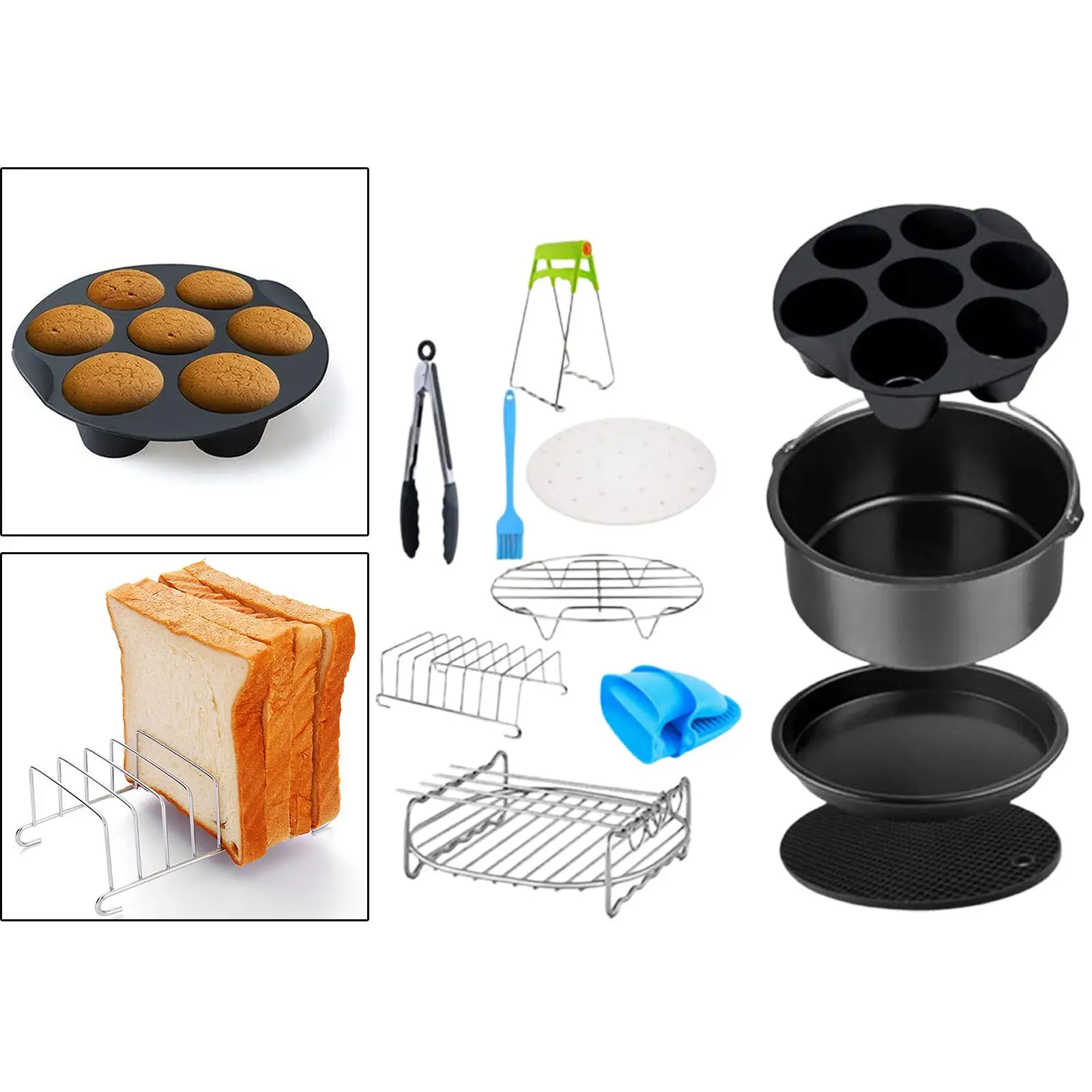 12Pieces Air Fryer Accessories Set General Pizza Pan for 4.5L-5.2L Capacity