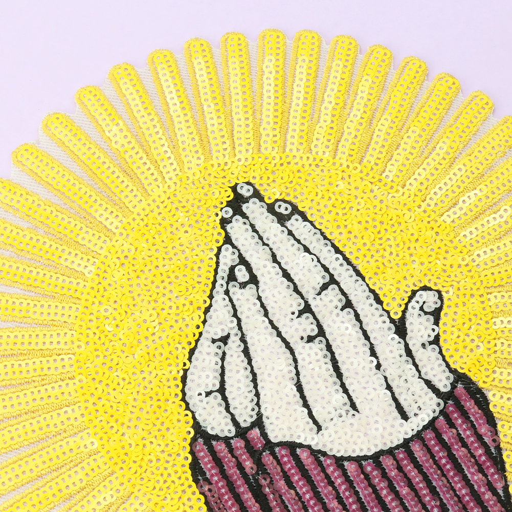 Stickerei Pailletten Patch Yoga Palm Verschluss Sonne licht Buddhistischen Namaste Nähen Badage Patchwork Stoff DIY Verzierungen – Detail 3