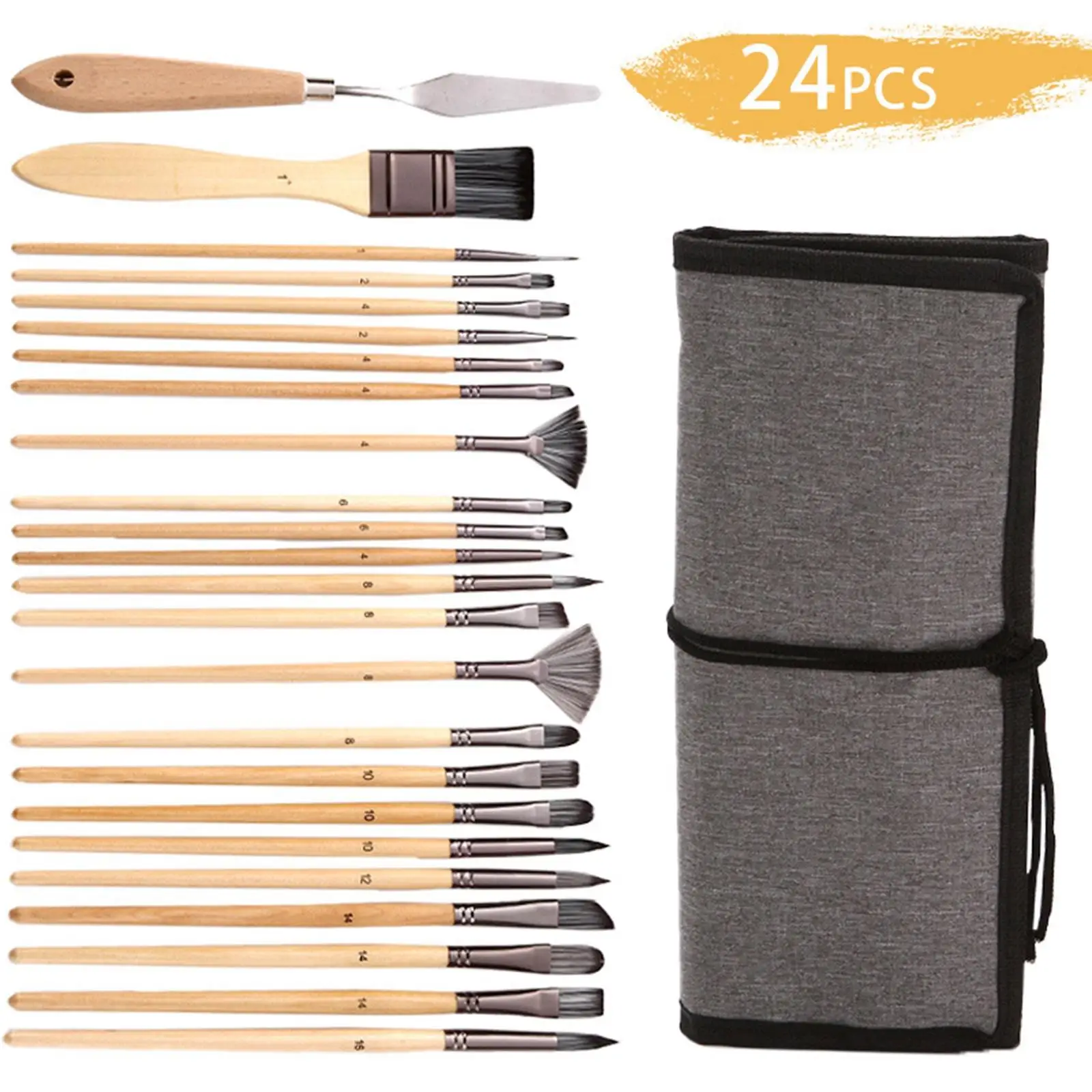 24pcs Artist Paint Brushes Set Nylon Hair Wood Handle for Acrylic Oil Watercolor Professional Art Painting Kit