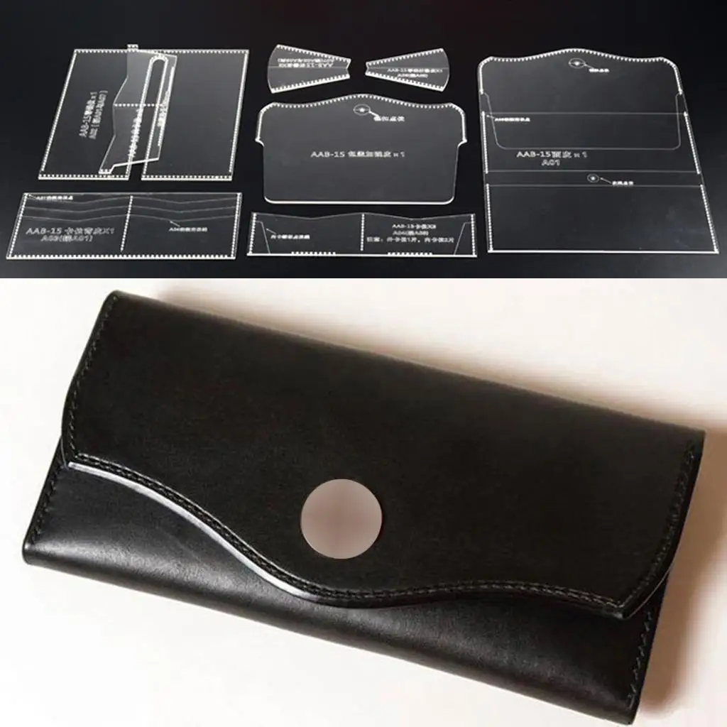 8 Pieces Acrylic Template for Handbag Purse Long Wallet Leathercraft Pattern Set