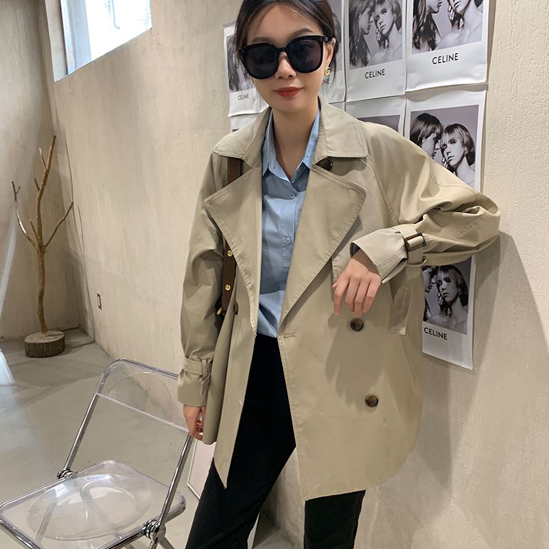 Trench coat curto estilo britânico para mulheres,