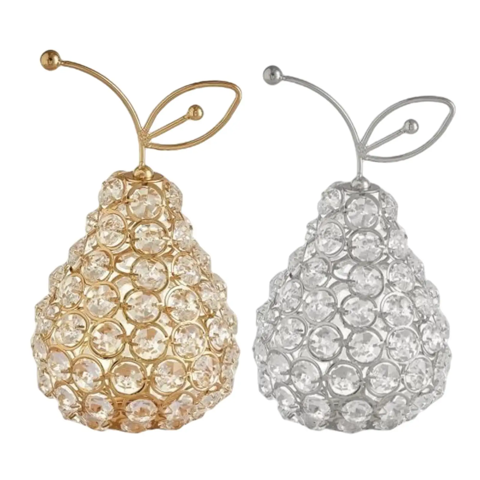 2-pack Glass Crystal Fruit Collectible Figurines Shiny Rhinestone Crystal Pear Home Decor Wedding Ornament
