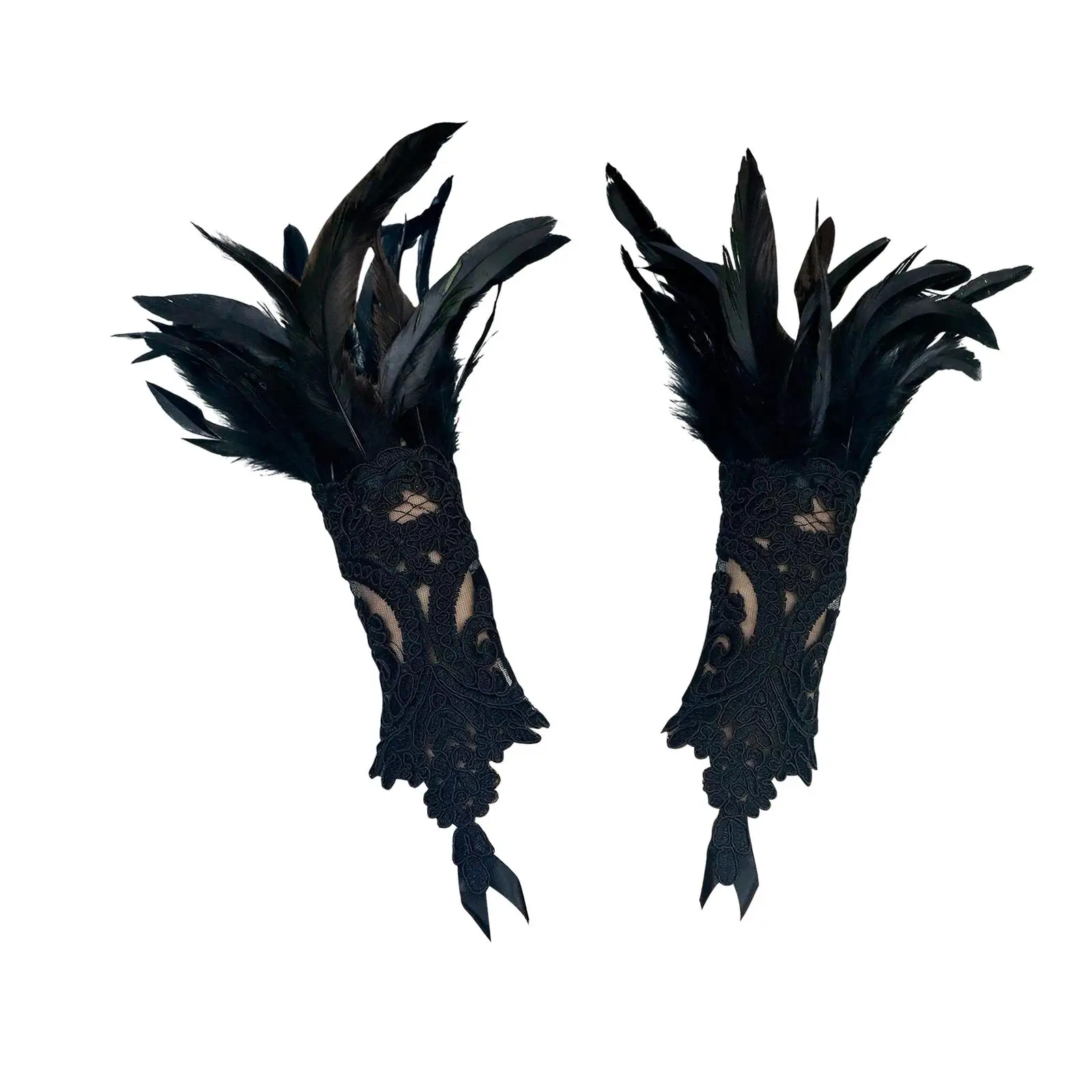 Punk Gothic Gloves Arm Warmer Costume Women Fingerless Steampunk Wristband Feather Wrist Cuff for Party Halloween Cosplay