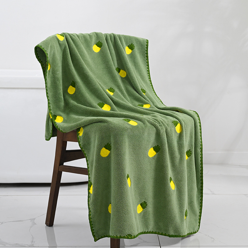 Description Picture 3 of itemBathroom Embroidered Bath Towel Avocado Pineapple Strawberry Embroidered Bath Towel Coral Velvet Absorbent Soft Hair
