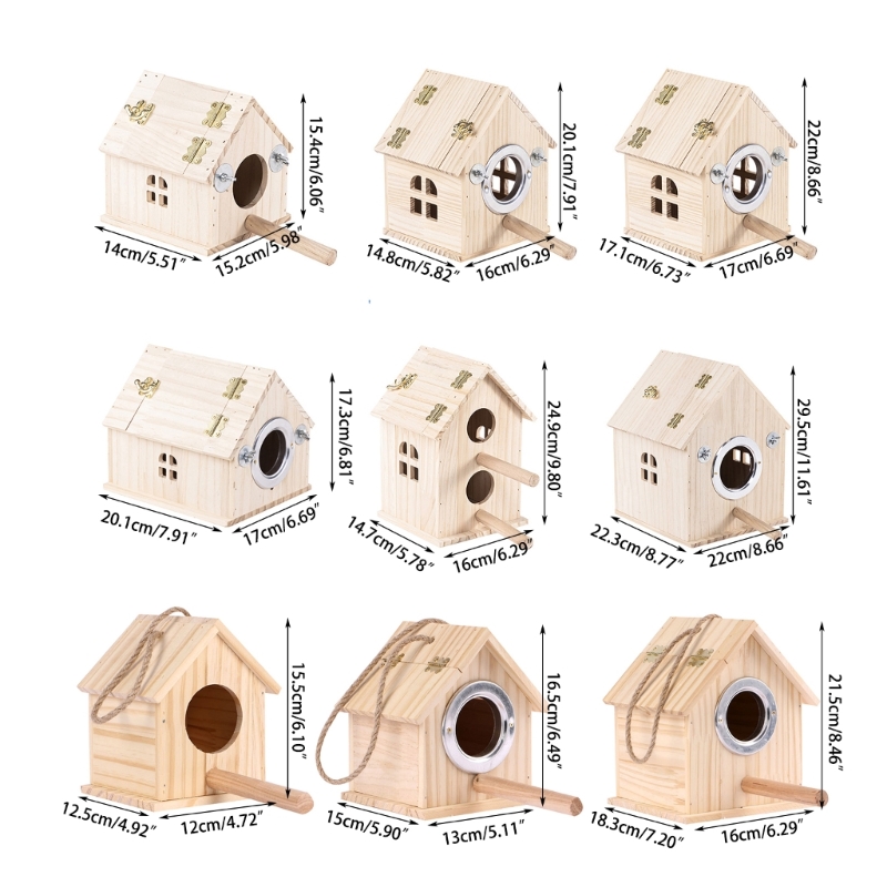 Title 6, Bird Breeding Box Hanging Wood Nest Parrot Hous...