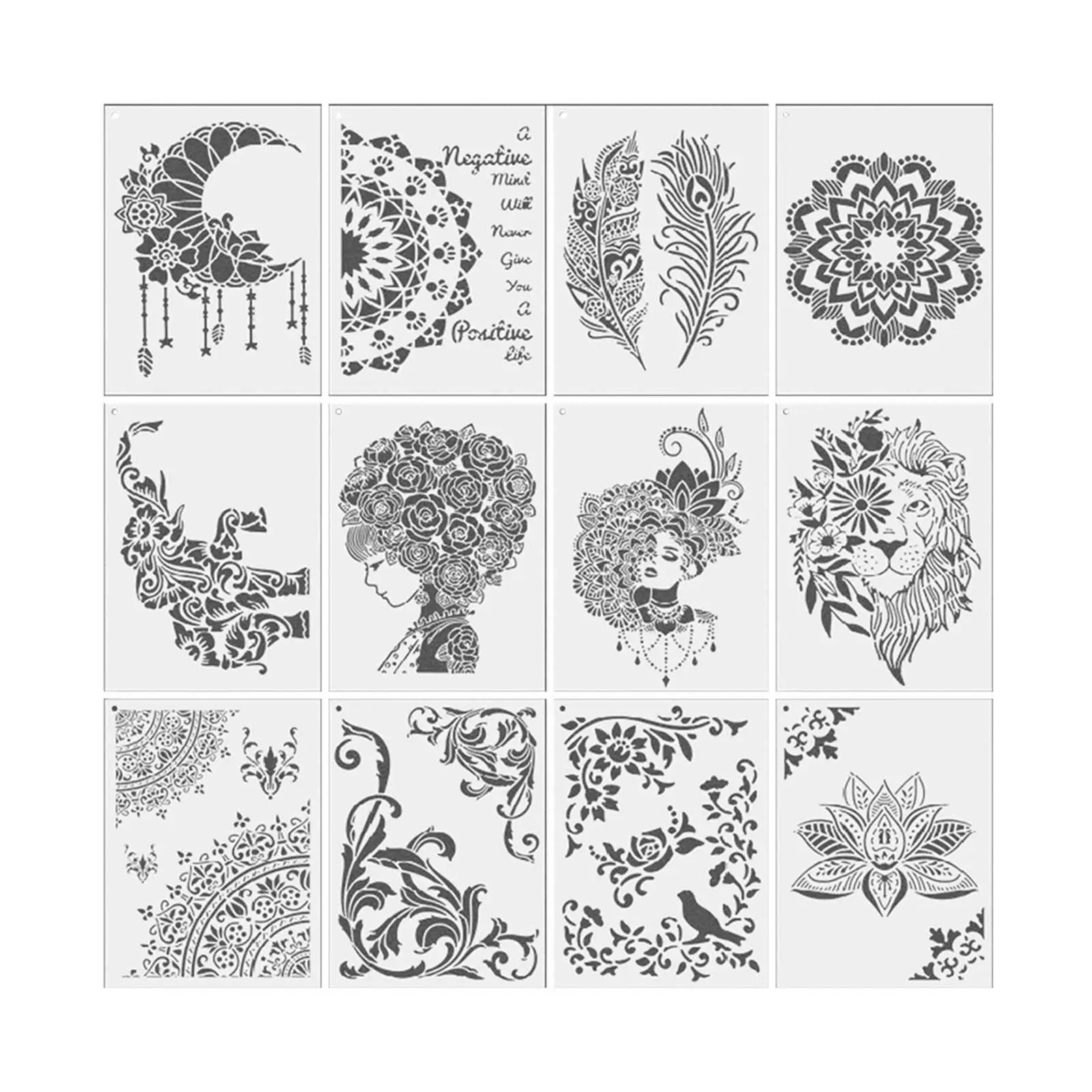 12pcs DIY Craft Mandala Stencils for Painting on Wood,Fabric,Walls Art Scrapbooking Stamping Album Embossing Paper Cards