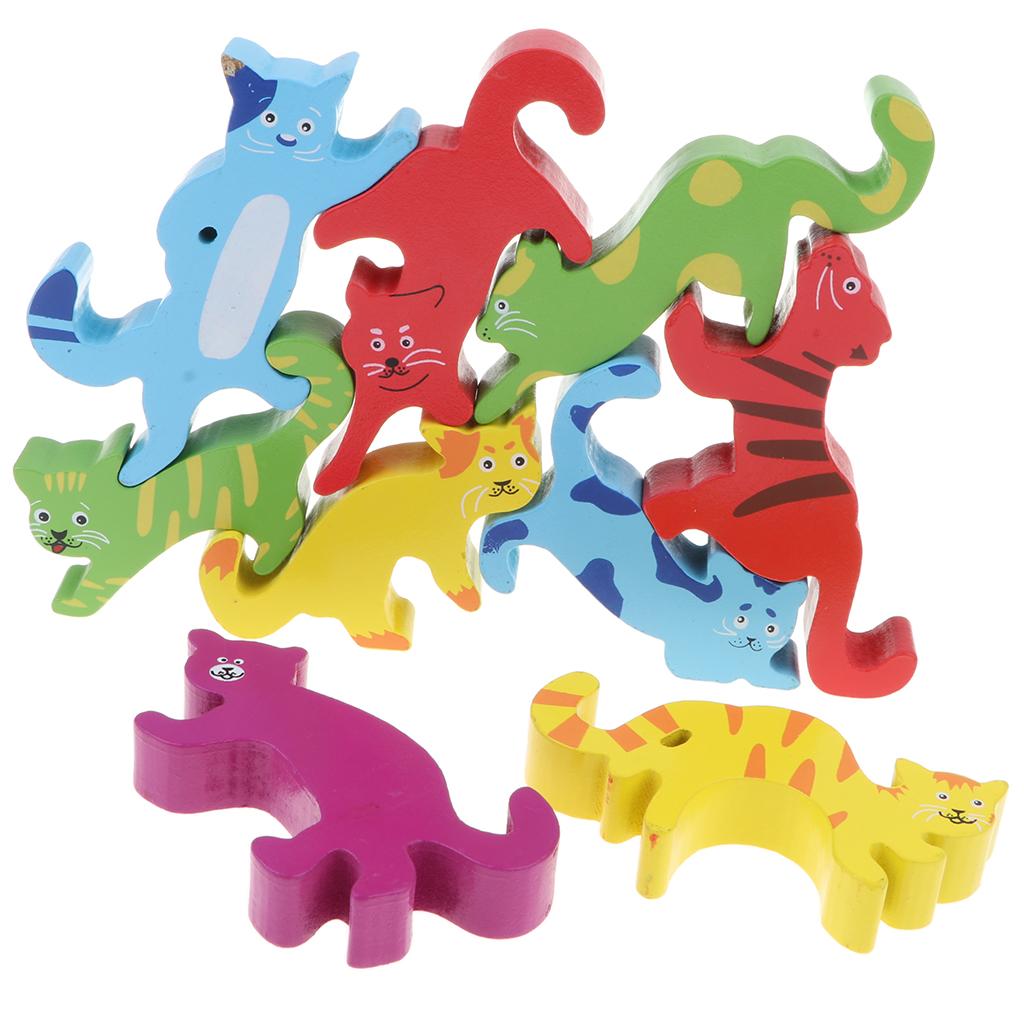 Set of 9 PCS Wooden Animal Shape Blocks Stacking Intelligence Game Kids Educational Toy Birthday Gift