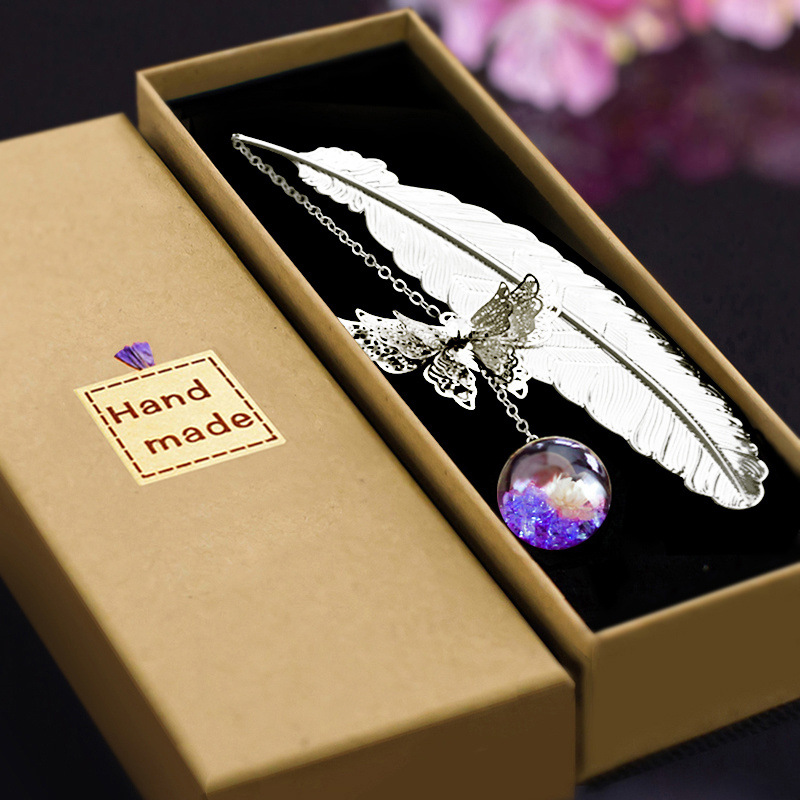 Pretty Bookmark for School Teachers Gift Metal Feather Book Marks for Thank You Mistress Friends Stationery Supplies Accessories