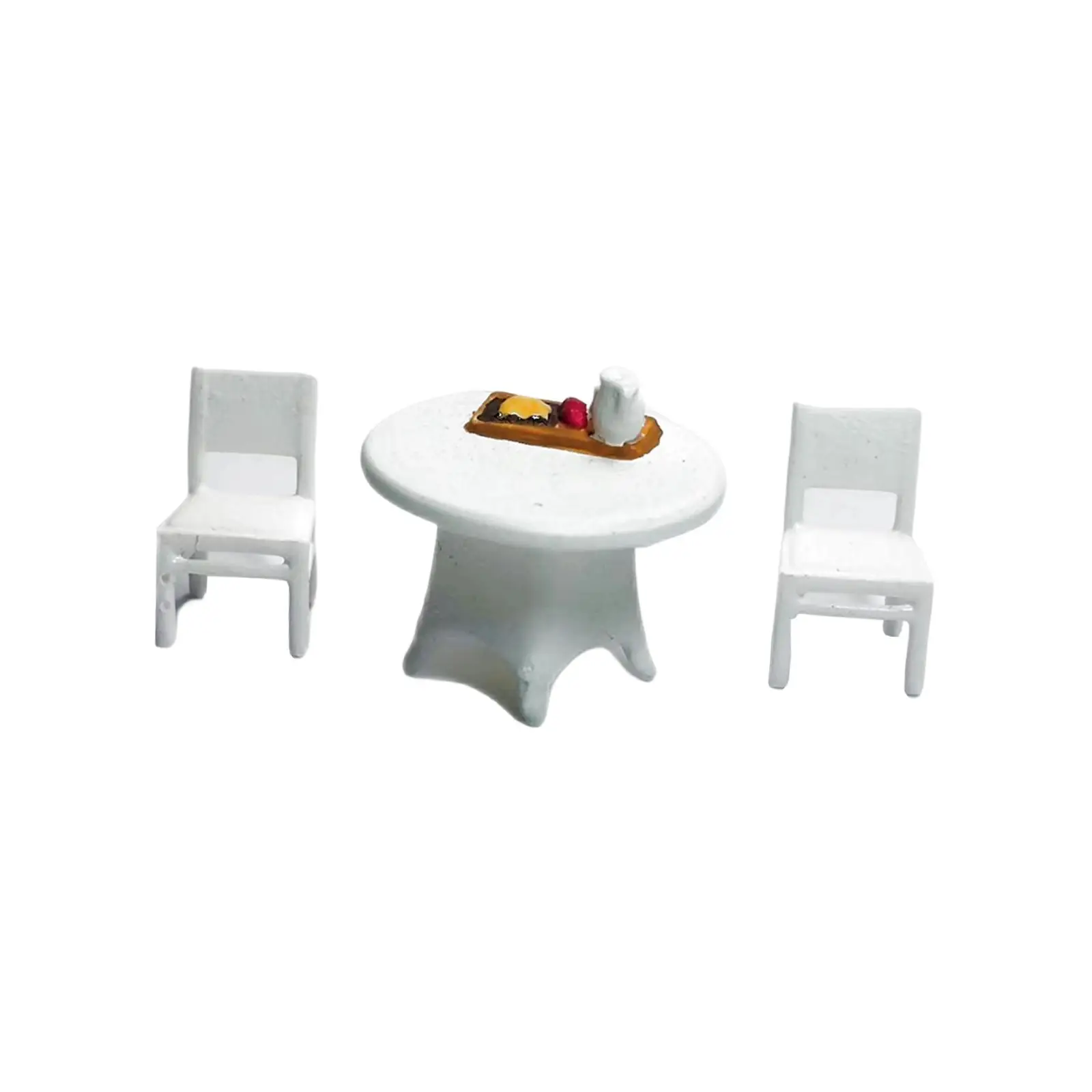 3Pcs Hand Painted 1/64 Table and Chair Model with Food Tray Miniature Scenes Decor