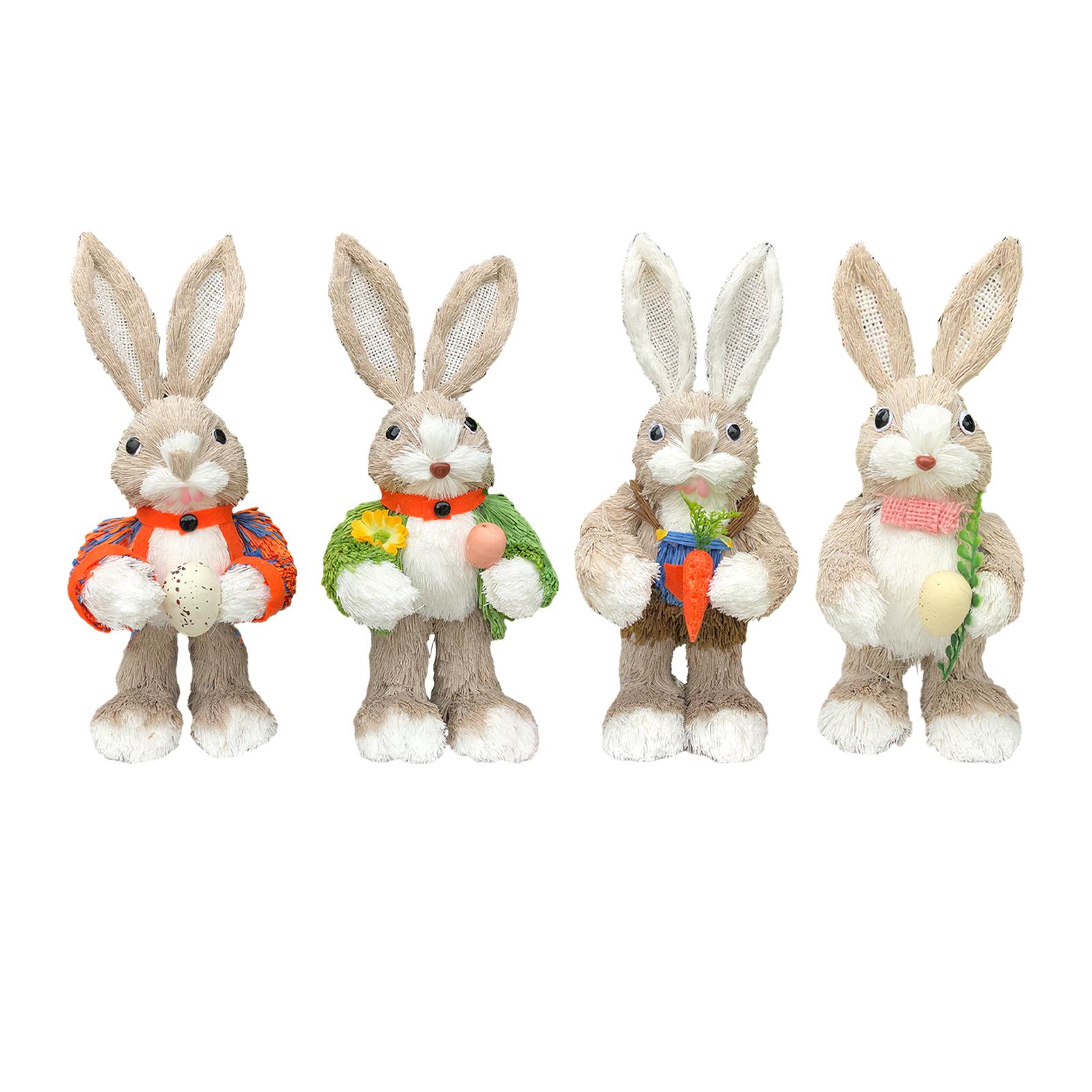 Straw Rabbit Statue Decorative Creative Cartoon Easter Bunny Figurine Animal Sculpture for Table Lawn Micro Landscape Yard Shelf