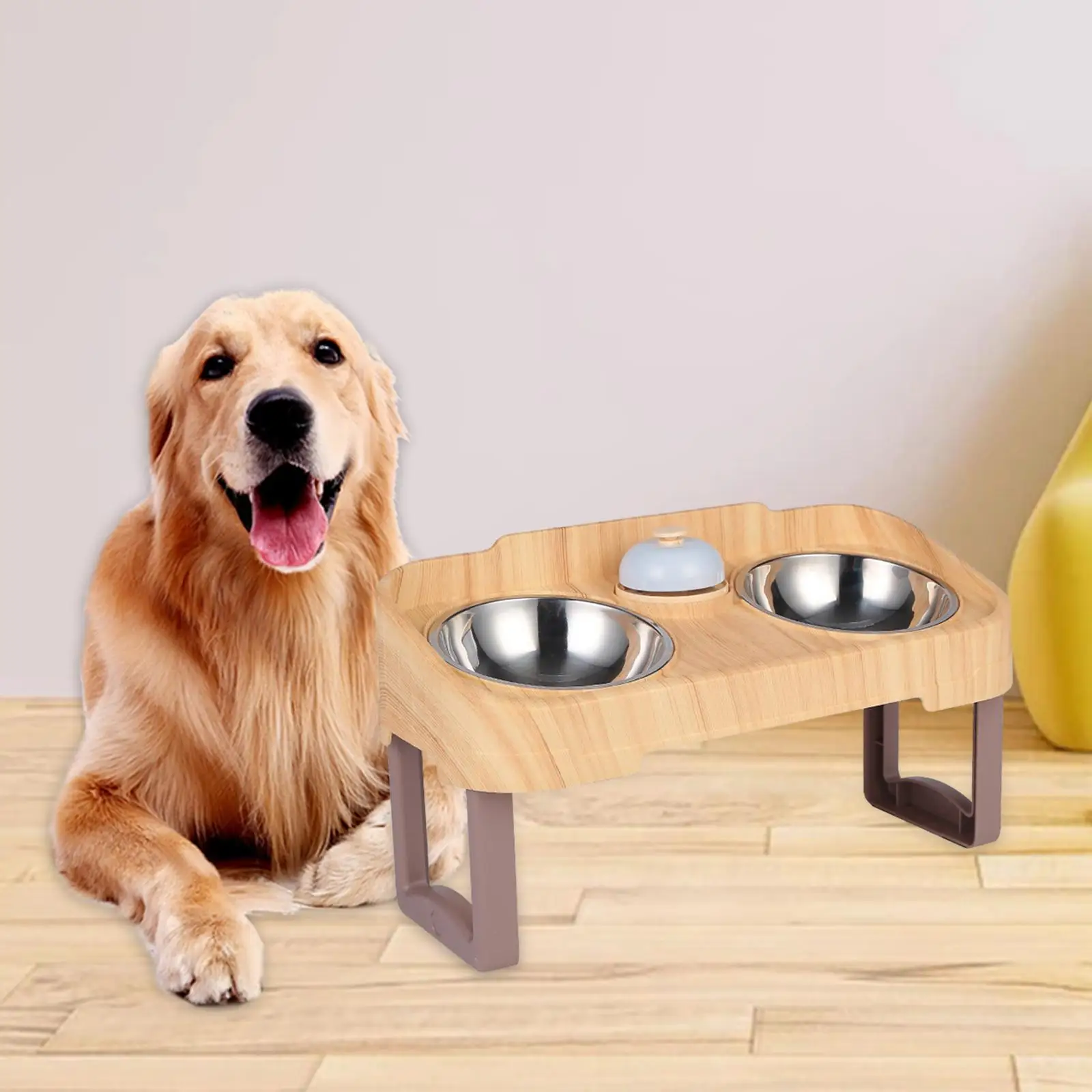 Raised Dogs Bowl Feeding Bowl Pet Feeder for Small Medium Large Dogs with Call Bell Nonslip Detachable Dog Food Bowls with Stand