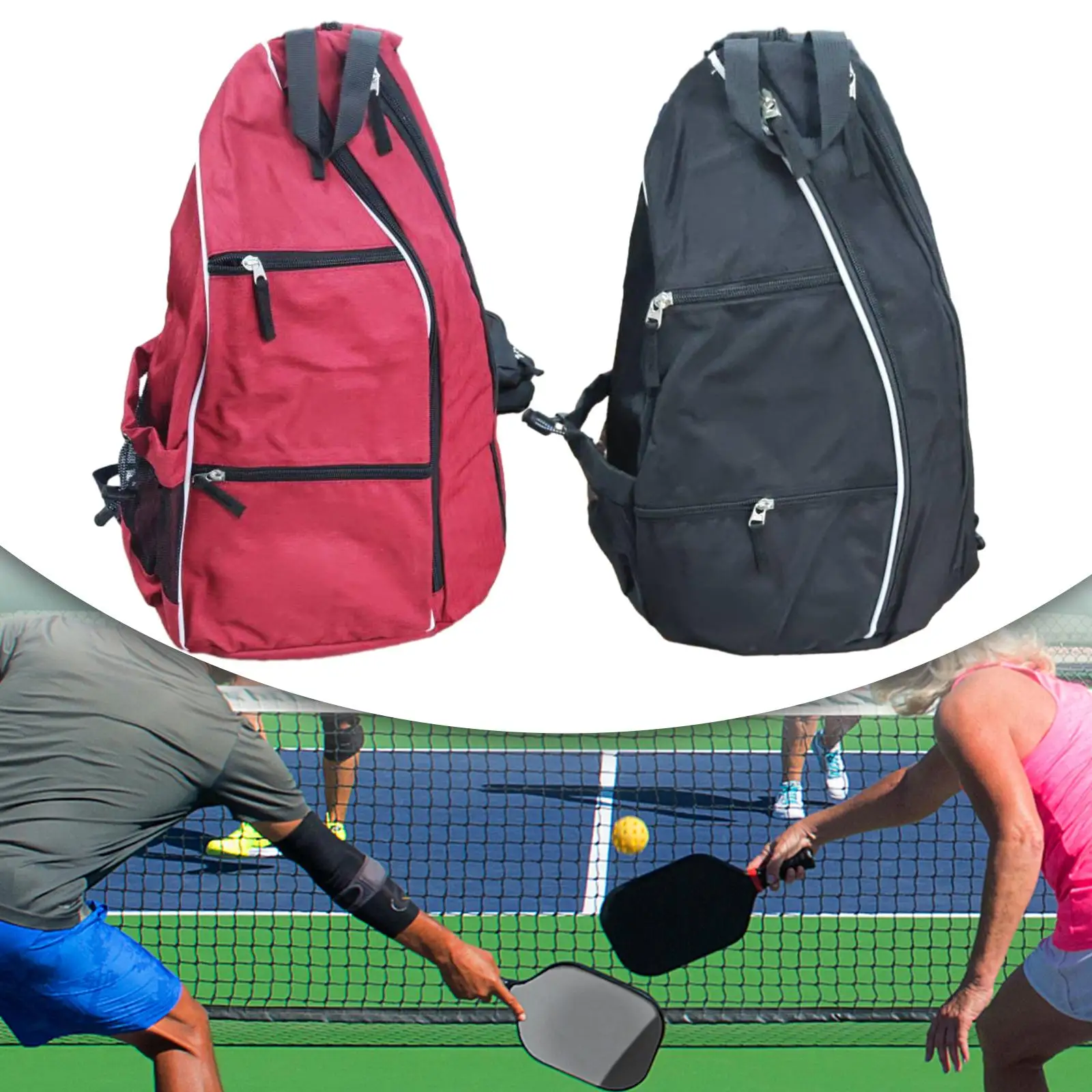 Pickleball Backpack Casual Sports Accessories Water Resistant Oxford Cloth Zipper Closure Daypack with Handle and Hook Carry Bag