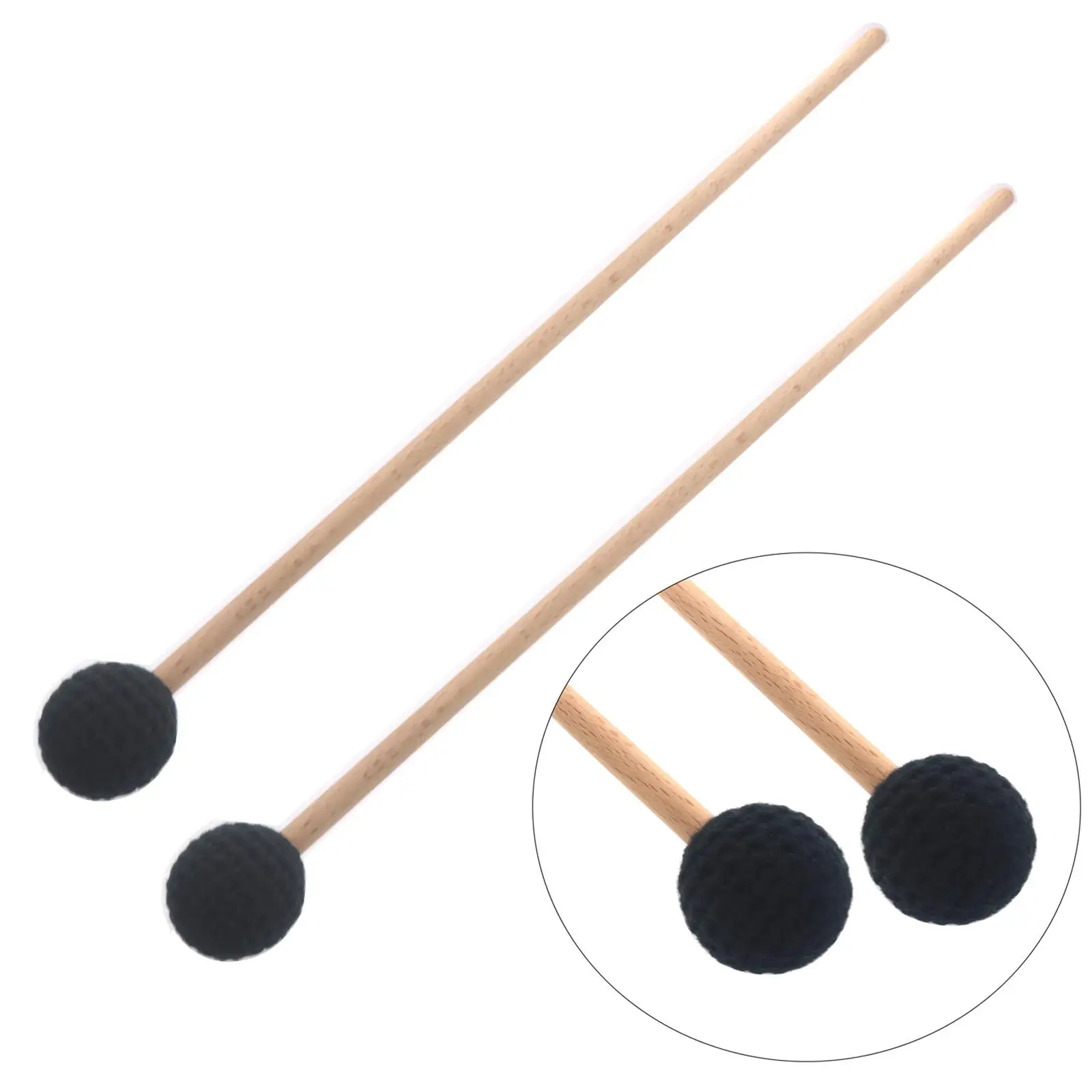 2x Percussion Mallets Sticks with Wooden Handle 17 inch Long Glockenspiel Sticks for Drummers Practitioners Xylophone
