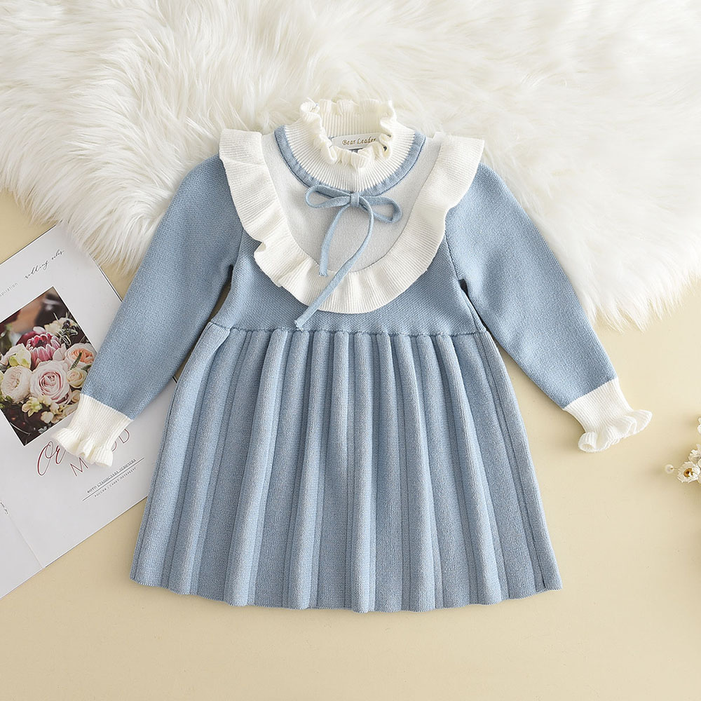 3-7 Jahre Alte Koreanische Version Marineblaues Süßes und Niedliches Mädchenkleid Herbst- und Winter-Strickkleid mit Langen Ärmeln für Kinder – Detail 17