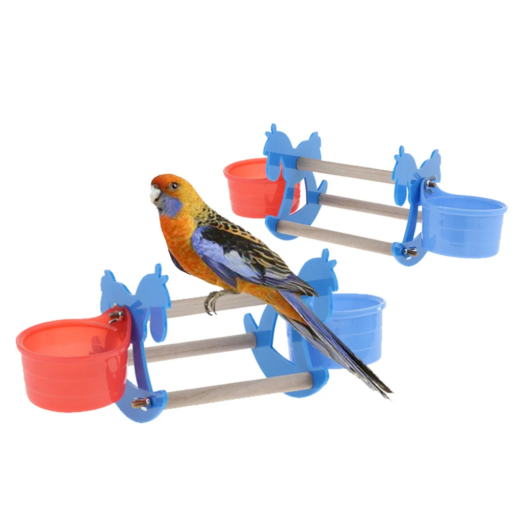 Parrot Rocking  Toys Wooden Horse Bird Stand Chew Toys With  Cup