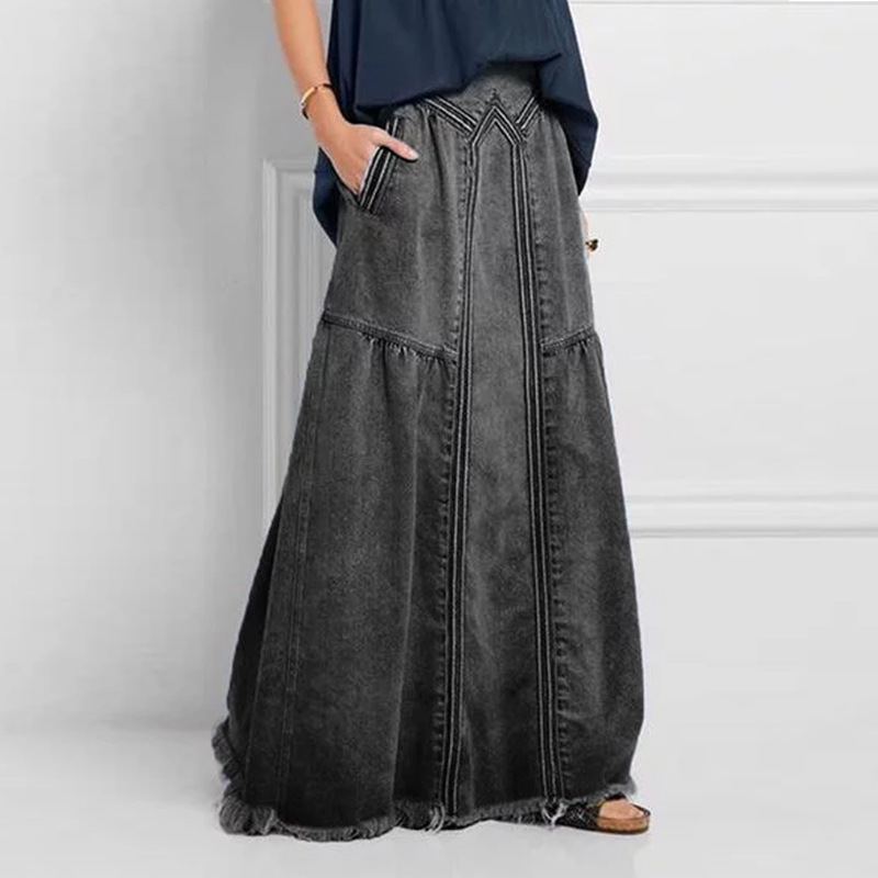 Teelynn oversize boêmio denim maxi saias para