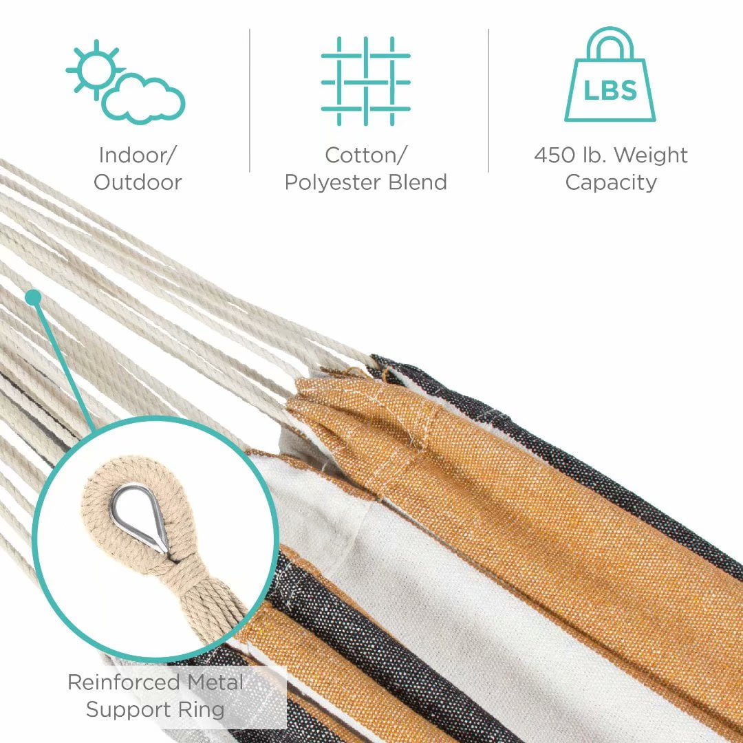 Title 4, 2-Person Cotton Hammock with Space Saving Steel...