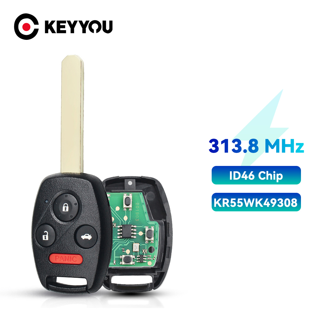 KEYYOU Mit Batterie 313,8 MHz Uncut Blade Remote Key ID46 Chip für Honda/Accord Pilot 2010 2011 2012 2013 2014 2015 KR55WK49308 – Detail 3