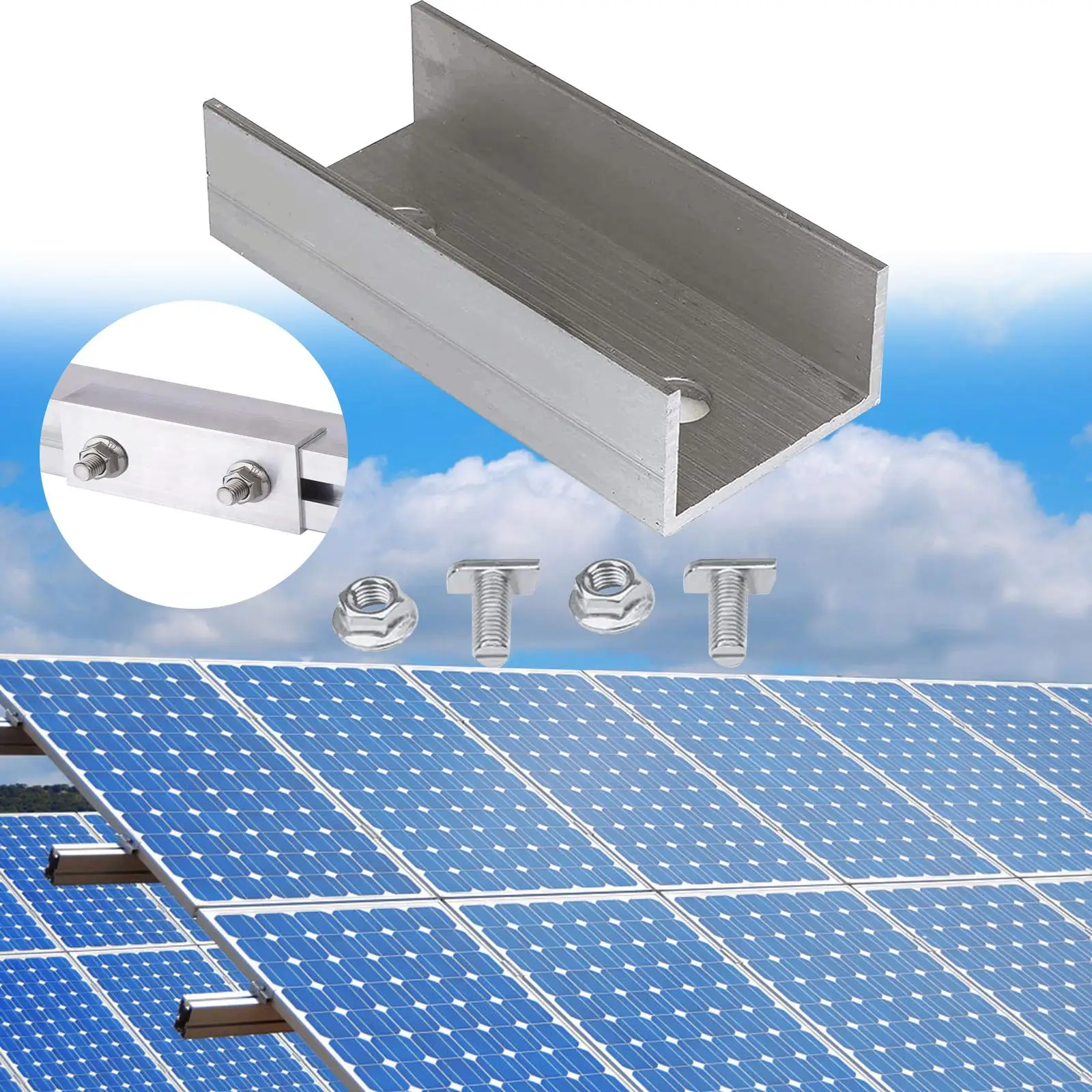 Aluminum Photovoltaic Solar Panel Rail Connector with Screws and C Profile Connector Bracket for Solar Panel Installation