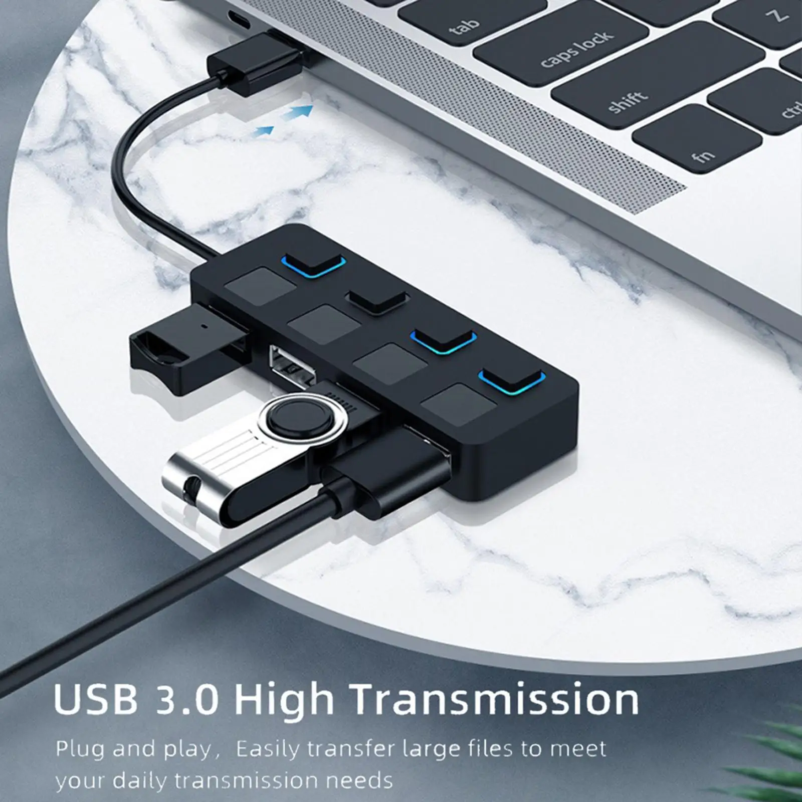 Slim 4 Port USB 3.0 Hub with Individual LED Power Switches Compact Data USB Hub for MacBook Mobile HDD for Mac Mini PC for iMac