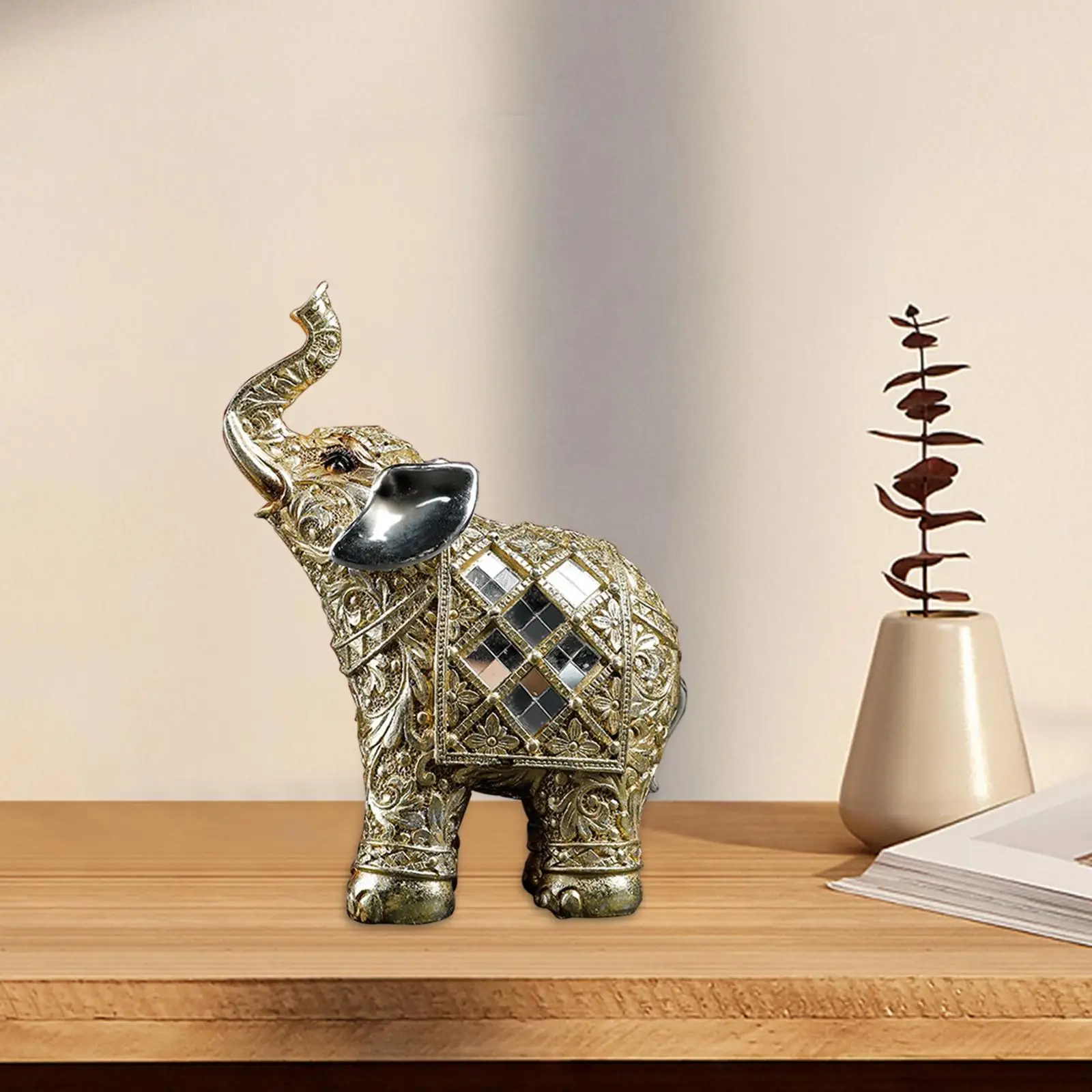Modern Elephant Statue Collectible Animal Sculpture Resin Figurine Ornament