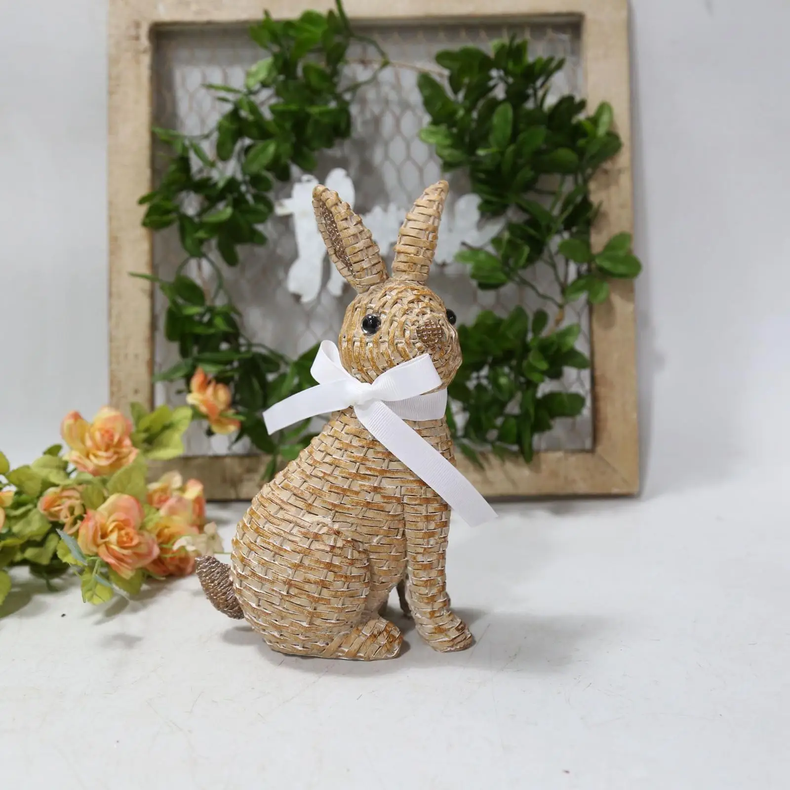 Realistic Bunny Figurine Easter Decoration Bunny Model for Desktop Home Living Room Bar Office