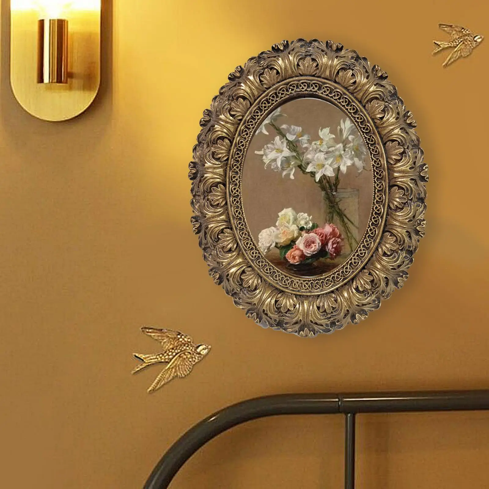 Nordic Style Picture Photo Frame Hanging Desktop Resin Display Oval Photo Frame for Restaurant Ornament Dining Room Gallery