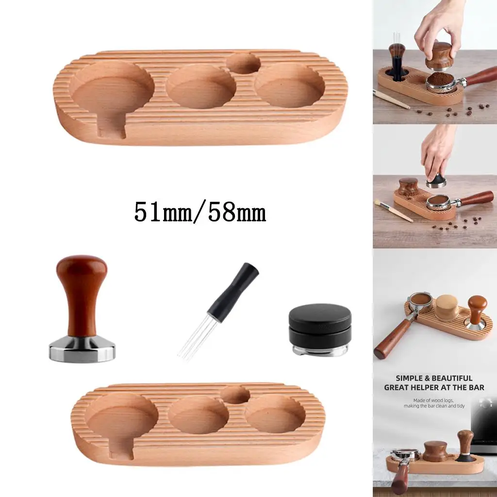 Coffee Tamping Stand Tidy Wooden 4 Slots Manual Solid Tools Coffee Tamper Holder Base for Home Office Espresso Coffee Maker Cafe