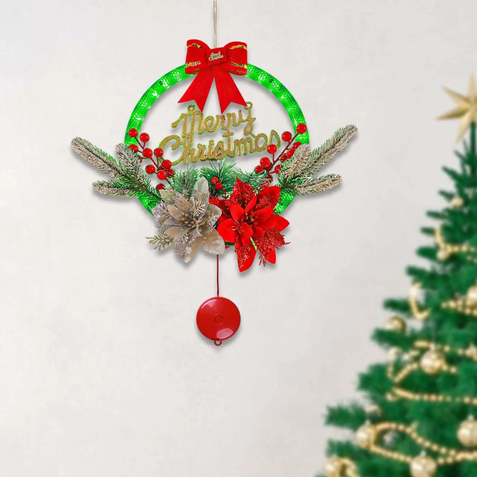 Christmas Sign Wreath with Lights Christmas Garland Ornament LED Christmas Wreath for Xmas Party Farmhouse Wall Porch Decoration