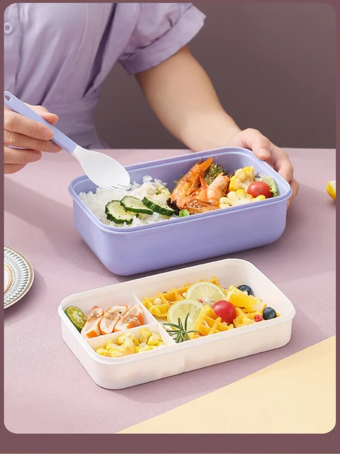 Simple Plastic Square Lunch Box with Dividers for Students and  Professionals, Microwaveable Utensils, Portable and Compact - AliExpress