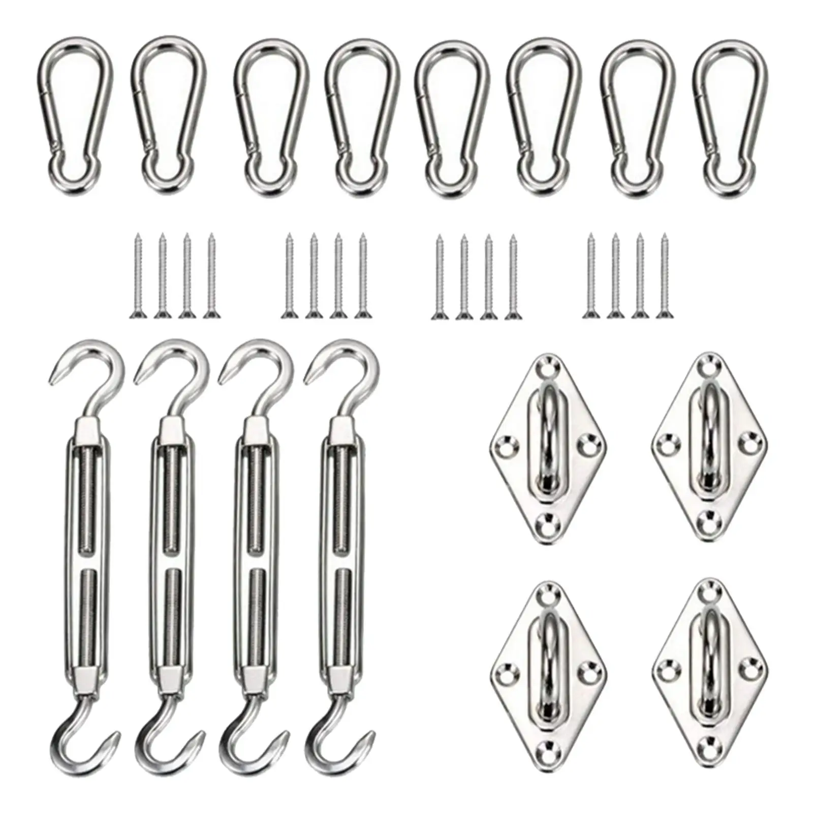 Shade Sail Hardware Kit Pad Eyes Screws Snap Hooks Carabiner Installation for Outdoor Garden Patio Rectangle Shade Sail Canopy