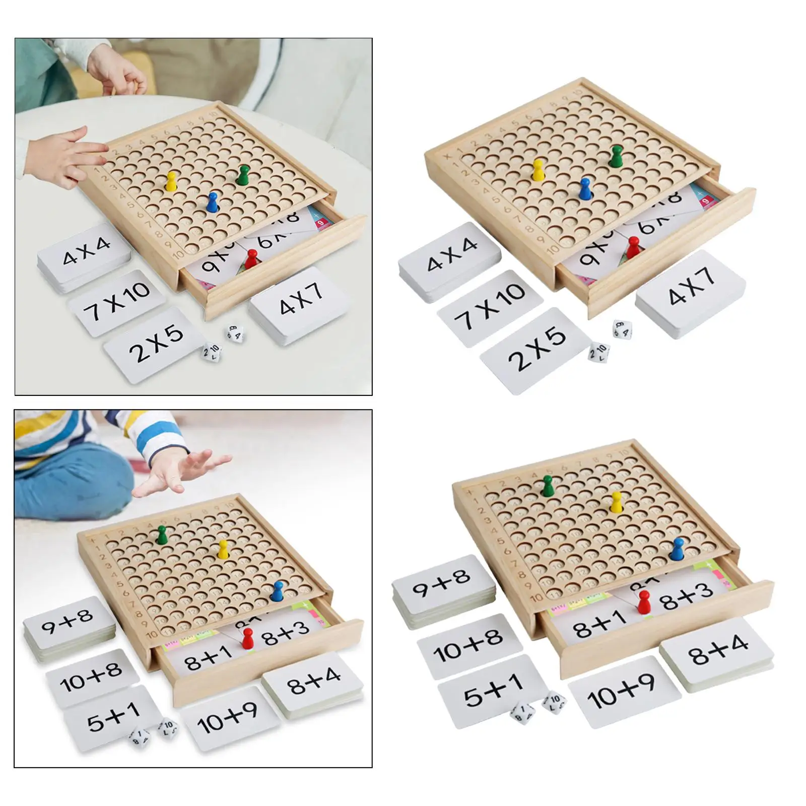 Educational Multiplication Board Game Mathematics with Cards Number Games Wooden Math Multiplication Board Holiday Gifts