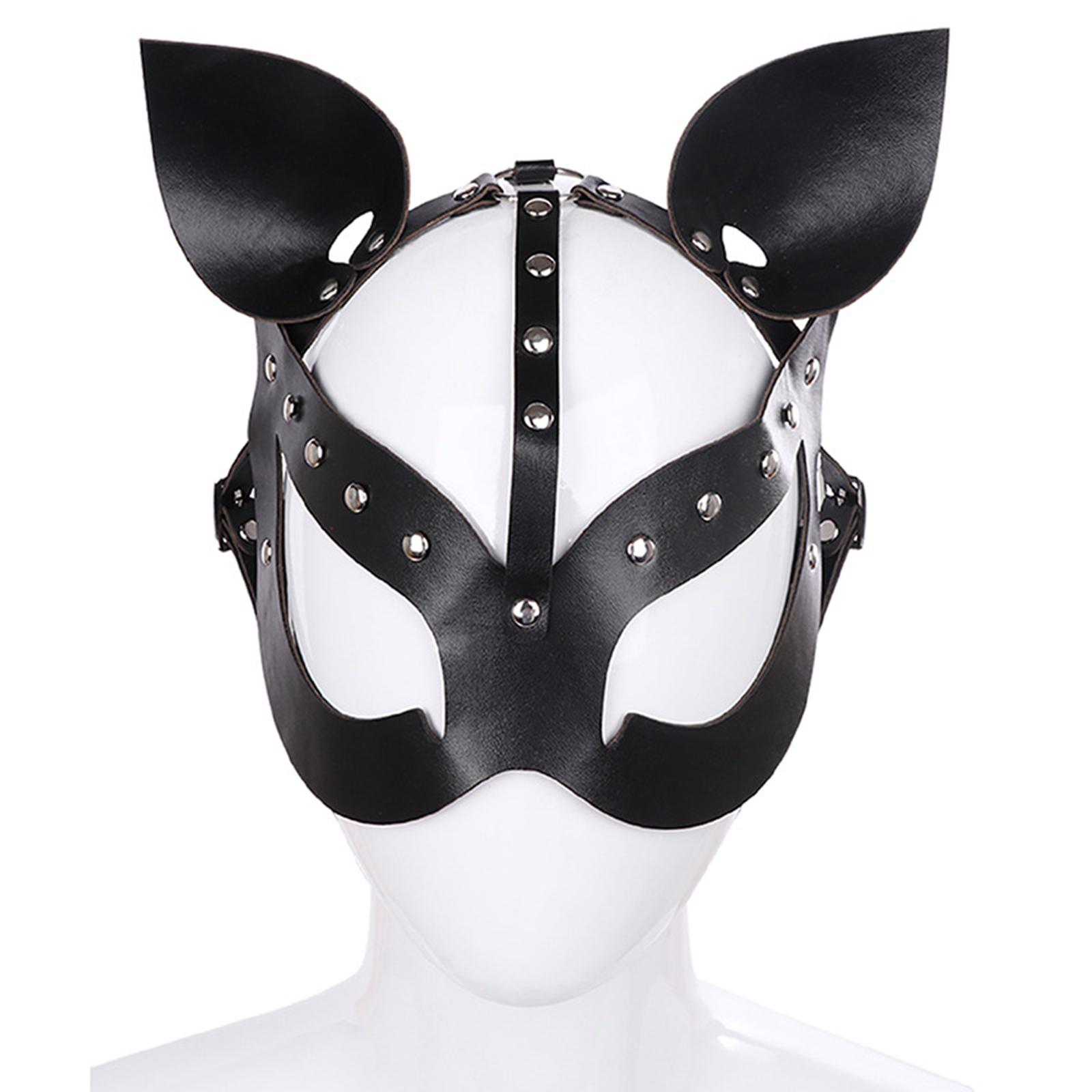 Women Cat Masks Masquerade Masked Costume Accessory Cosplay with Ears Party with Spikes Mardi Gras Half Face Halloween