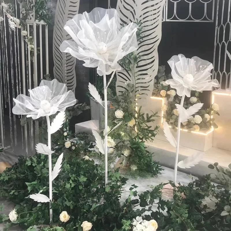 organza artesanal de seda papoula grande flor casamento estrada guia crisântemo diy festa janela decoração