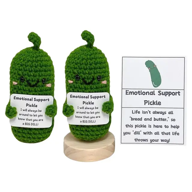 Handmade Emotional Support Pickled Cucumber With Encouragement Card  Handmade Crochet Emotional Support Pickles Knitting Doll - AliExpress
