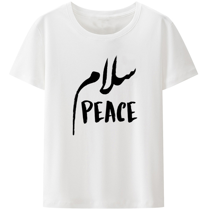 Salam Peace Arabic T Shirt Islamic Muslim Greeting Eid Mens Women Men Tee Fashion Letters Print Tops Ropa Hombre Camisetas