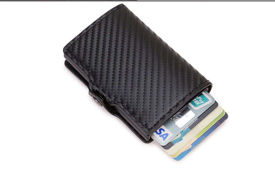 Carbon Fiber RFID Blocking Leather Wallet - Mens Credit Card Holder Case