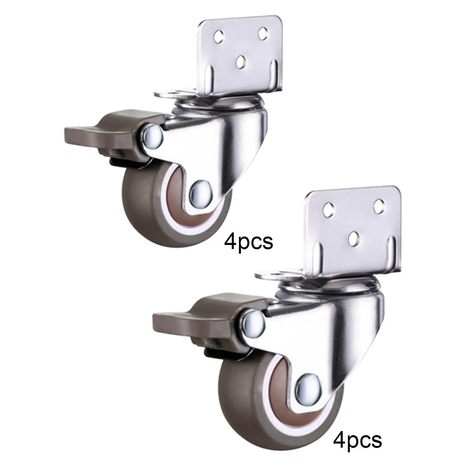 4Pcs L Shaped Plate Swivel Caster Rubber Wheel Mute with Brake Side Mounted for Furniture Carts Trolley Baby Bed Kitchen Cabinet