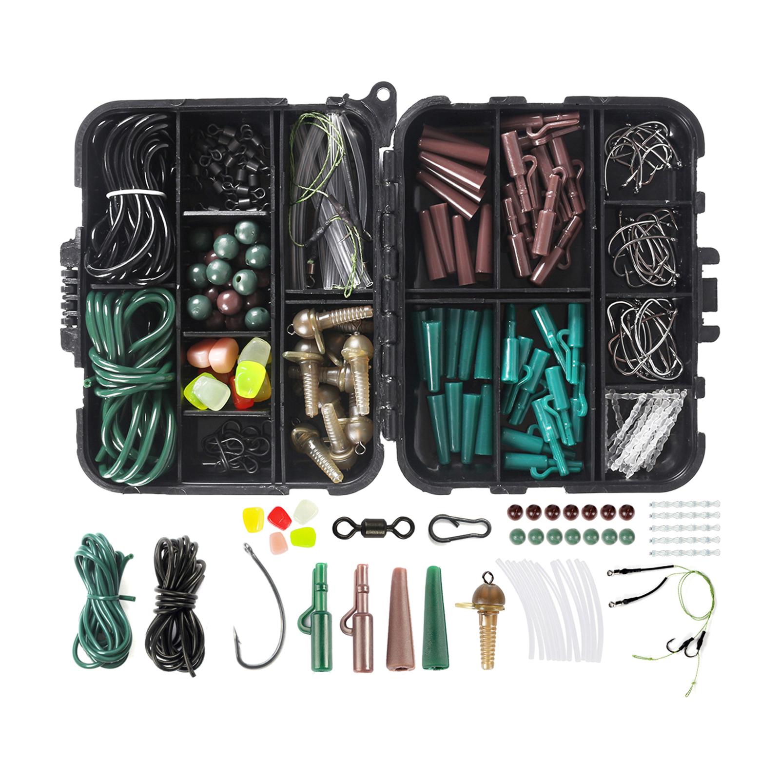 254pcs Fishing Tackle Kit Rigs Job  Safety Clips Hooks  Swivel Links Shrink Tubes Corn Tail Rubbers Terminal Tackles