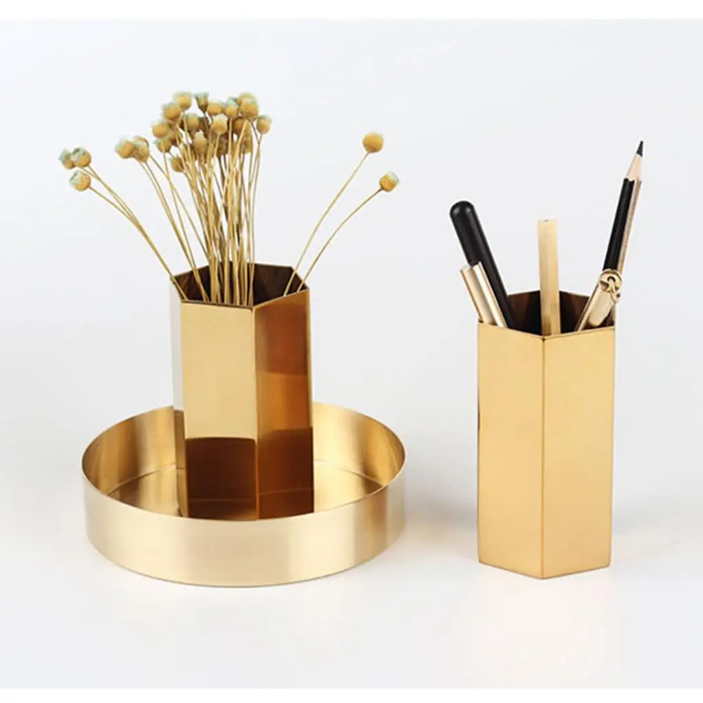 Modern Gold Hexagonal Metal Pencil Holder  Desk Organizer, Perfect for decorating desk/table and bringing a touch of fun you