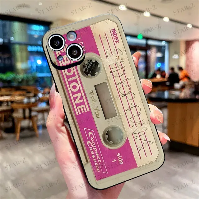 Cassette Tape Case For iPhone 11 12 13 14 15 Pro Max Mini Phone Cover For  iPhone XR X XS Max 7 8 Plus Coque